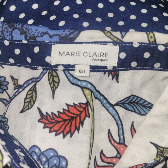 Marie Claire Floral Sleeveless Button Up Top with Polka Dot Accents L - Picture 6 of 6